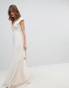 Tfnc Bardot Maxi Bridesmaid Dress With Fishtail And Embellished Waist - Pink