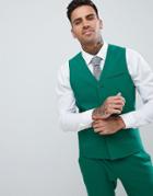 Asos Design Wedding Skinny Suit Vest In Forest Green - Green