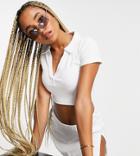 Asyou Short Sleeve Ribbed Polo Top In White