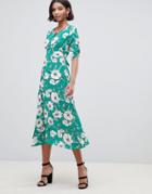 Liquorish A-line Midi Dress With Keyhole And In Floral Print - Green
