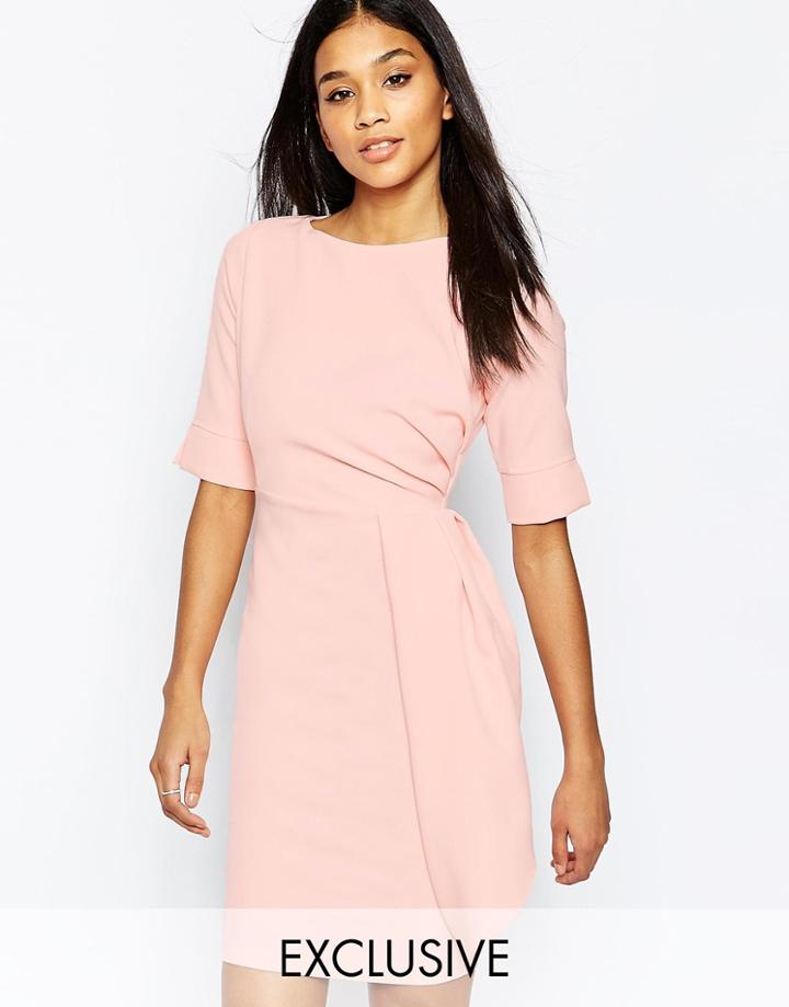 Vesper Midi Pencil Dress With Pleats At Waist - Soft Blush