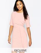 Vesper Midi Pencil Dress With Pleats At Waist - Soft Blush