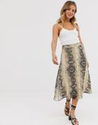 Pieces Snake Print Midi Skirt-gray