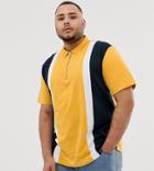 Asos Design Plus Organic Polo Shirt With Vertical Panels And Zip Neck In Yellow - Yellow