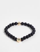 Status Syndicate Black Crackle Bead Bracelet With Square Silver Beads