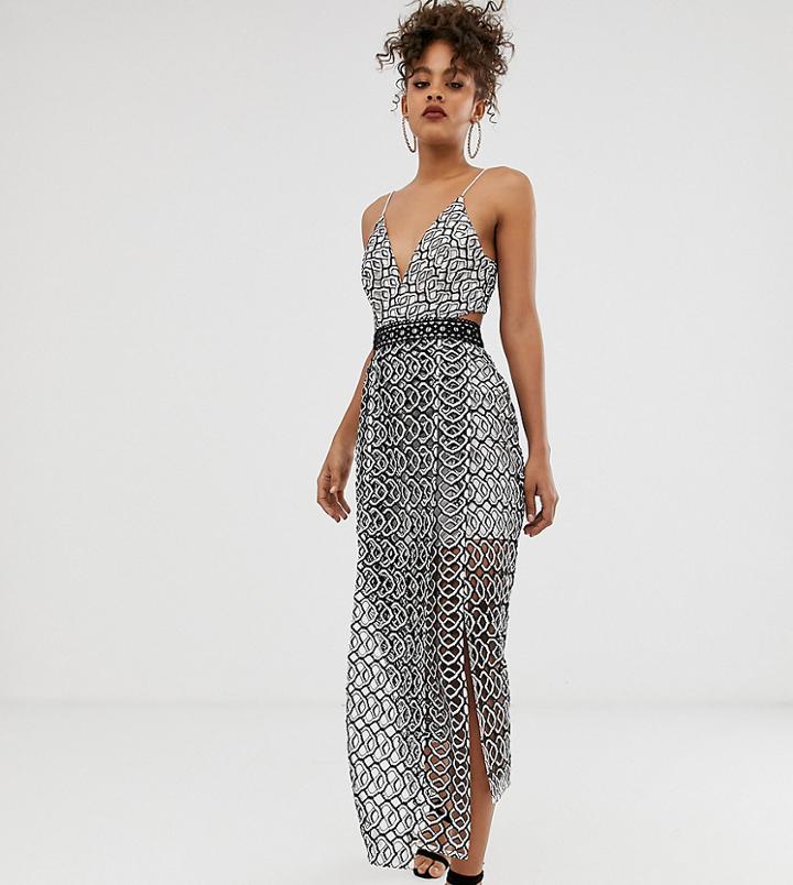 Asos Design Tall Midi Dress In Mono Geo With Layered Skirt