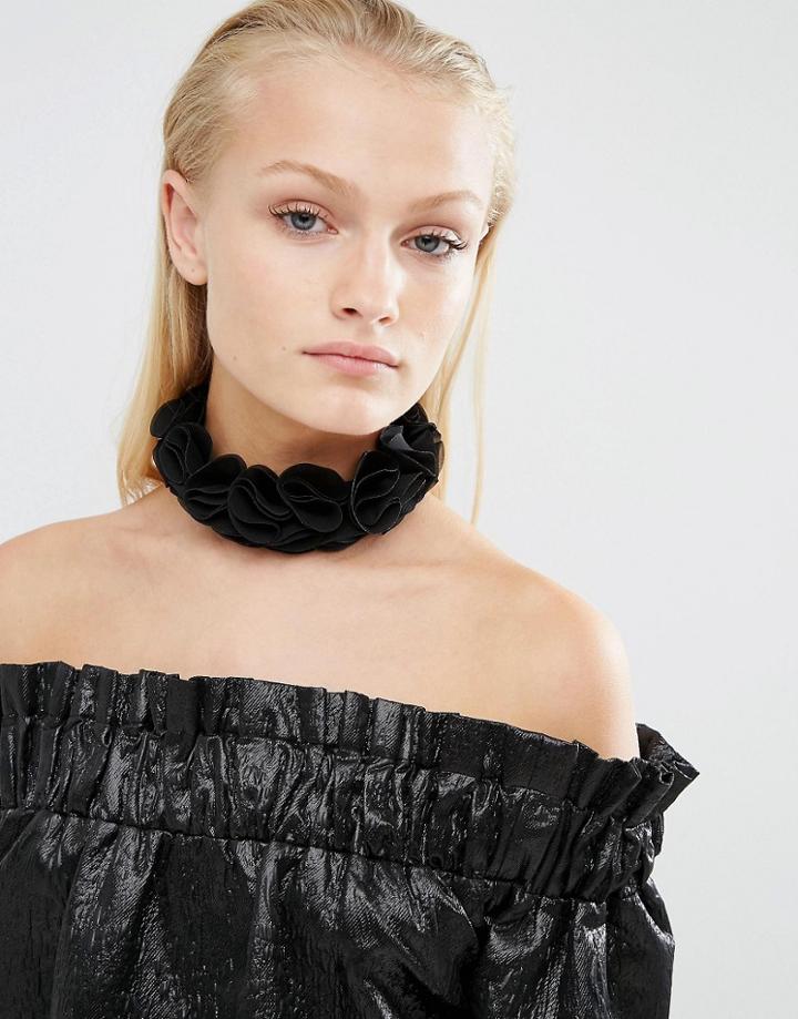 Asos Ruffle Flower Choker Necklace - Black