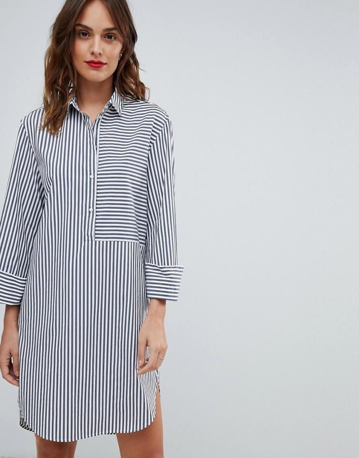 Boss Casual Mix Stripe Shirt Dress - Navy
