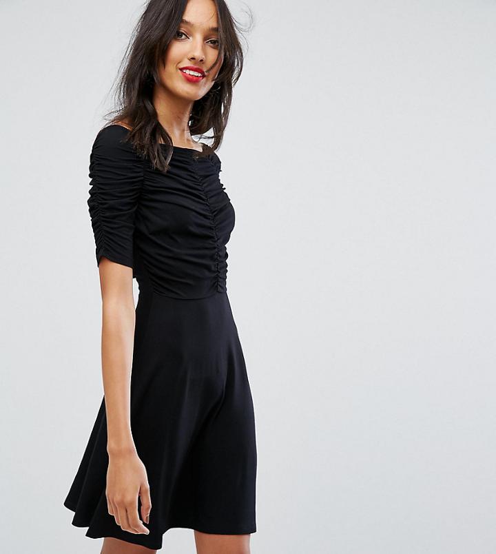 Asos Tall Mini Tea Dress With Ruching Detail - Black