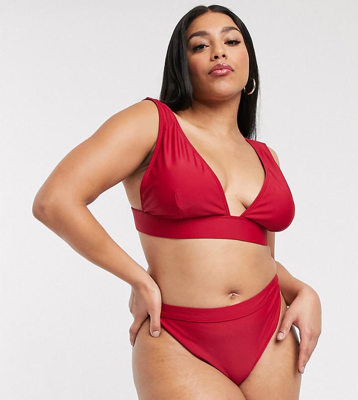 South Beach Curve Exclusive Mix And Match High Waist Bikini Bottom In Plum-red