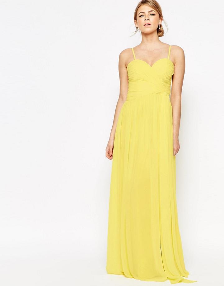 Forever Unique Sweetheart Plunge Maxi Dress With Wrap Skirt - Lemon Yellow
