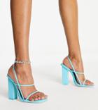 Public Desire Wide Fit Halley Block Heel Barely There Sandals In Aqua Blue