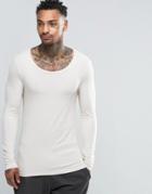 Asos Extreme Muscle Long Sleeve T-shirt With Scoop Neck In Off White - Cream