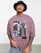 Asos Design Oversized T-shirt In Purple With Photographic Front Print
