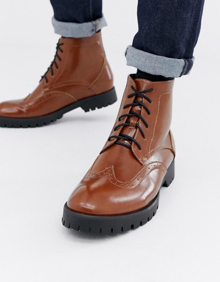Truffle Collection Eyelet Lace Up Boots In Brown