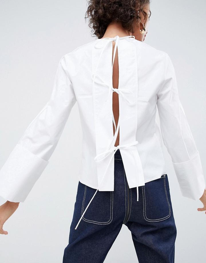 Asos White Open Back Top With Tie Detail - White