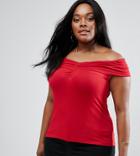 Asos Curve Off Shoulder Top With Ruched Detail - Red