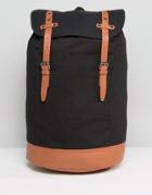 Asos Backpack In Canvas With Brown Long Straps - Black