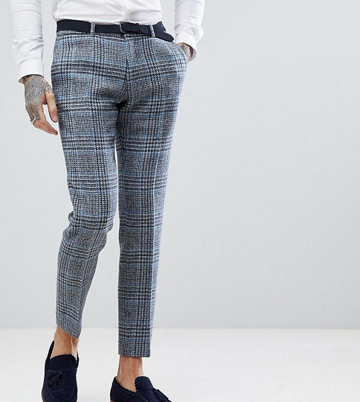 Heart & Dagger Skinny Suit Pants In Harris Tweed In Check - Gray