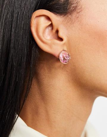 Monki Kale Pressed Flower Stud Earrings In Pink