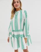 Asos Design Tiered Mini Smock Dress In Casual Stripe - Multi