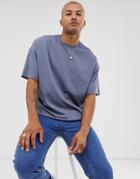 Asos Design Organic Heavyweight Oversized Fit T-shirt With Crew Neck And Raw Edges In Gray