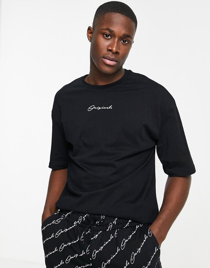 Jack & Jones Oversize Lounge T-shirt And Short Set In With Script Logo In Black