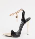 Public Desire Wide Fit Triumph Heeled Sandals With Padlock Anklet In Black