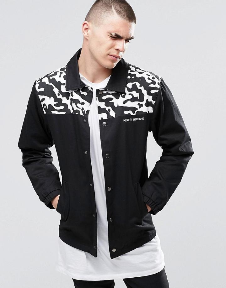 Hero's Heroine Coach Jacket With Camo Patch - Black