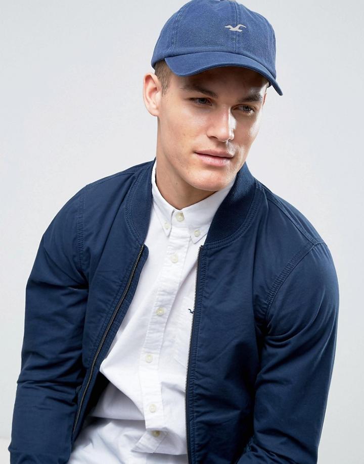 Hollister Logo Baseball Cap In Navy - Navy