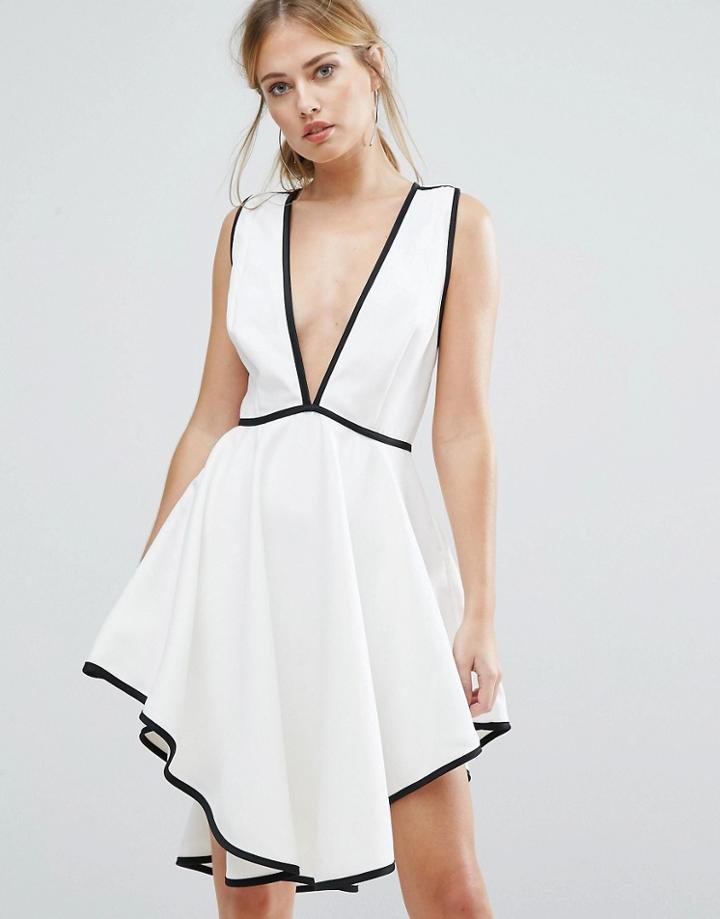 Finders Asher Plunge Front Dress With Dipped Hem - White