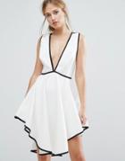 Finders Asher Plunge Front Dress With Dipped Hem - White