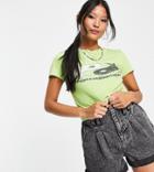 Topshop Petite Yin Yang Shrunken T-shirt In Lime Green