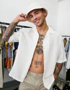 Pull & Bear Short Sleeve Linen Shirt In White