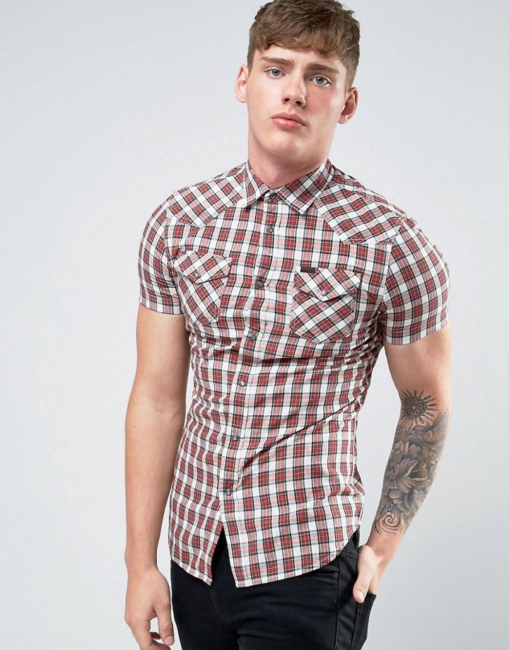 Diesel S-zule-short Sleeve Shirt Check Western - Red