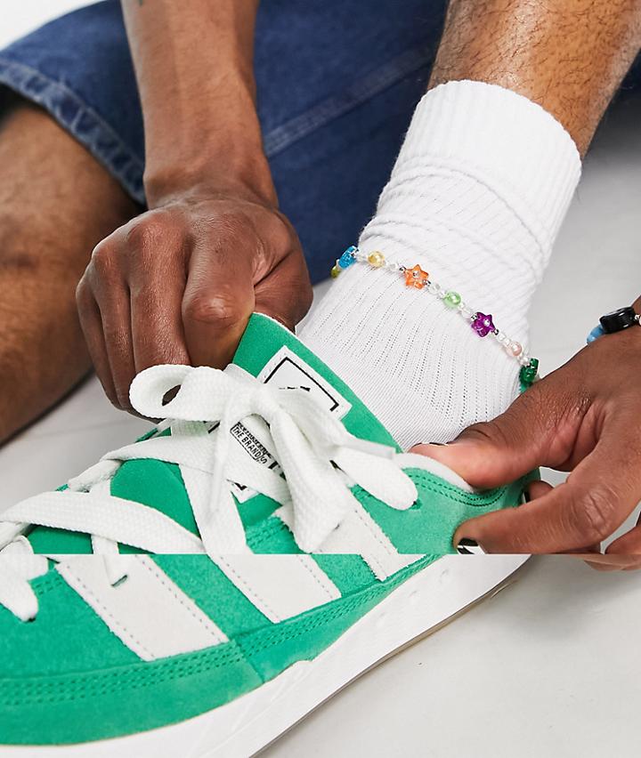 Asos Design Festival Beaded Anklet With Multicolor Flower Beads