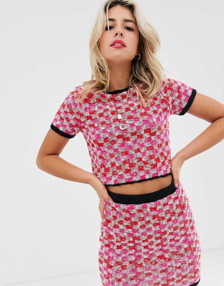 Asos Design Two-piece Tweed Check Knitted T-shirt - Red