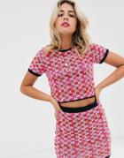 Asos Design Two-piece Tweed Check Knitted T-shirt - Red