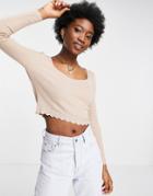 Miss Selfridge Camel Rib Knit Sweetheart Neck Long Sleeve Sweater-neutral