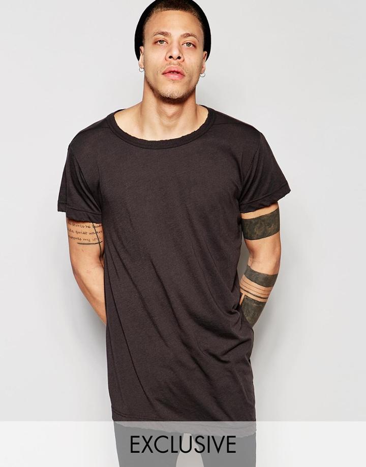 Cheap Monday Swoop Angle Hem Longline T-shirt In Distressed Black Overdye - Overdye Black