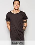 Cheap Monday Swoop Angle Hem Longline T-shirt In Distressed Black Overdye - Overdye Black