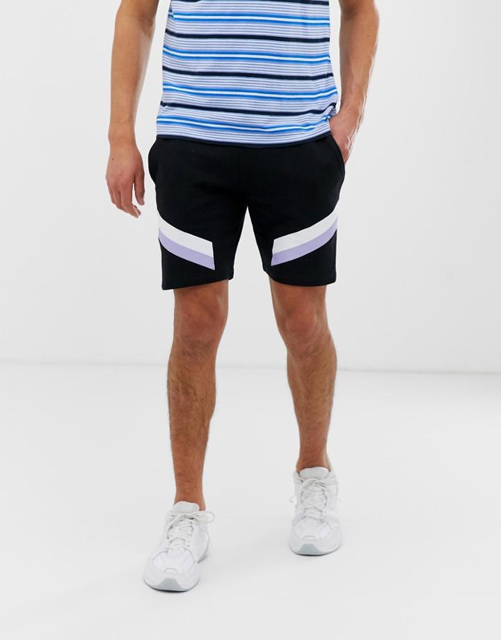 Asos Design Skinny Shorts With Printed Stripe - Black