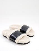 Asos Design Zeno Slide Slippers In Black And Cream-multi