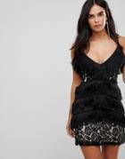 Club L Cami Tassel Lace Mini Dress - Black