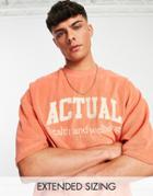 Asos Actual Oversized Toweling T-shirt With Front Logo Embroidery In Coral-orange