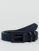 Asos Smart Faux Leather Skinny Belt In Navy With Double Keeper - Navy