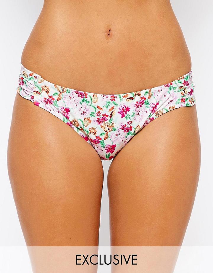 Asos Fuller Bust Exclusive Pretty Floral Print Tab Side Bikini Bottom - Multi