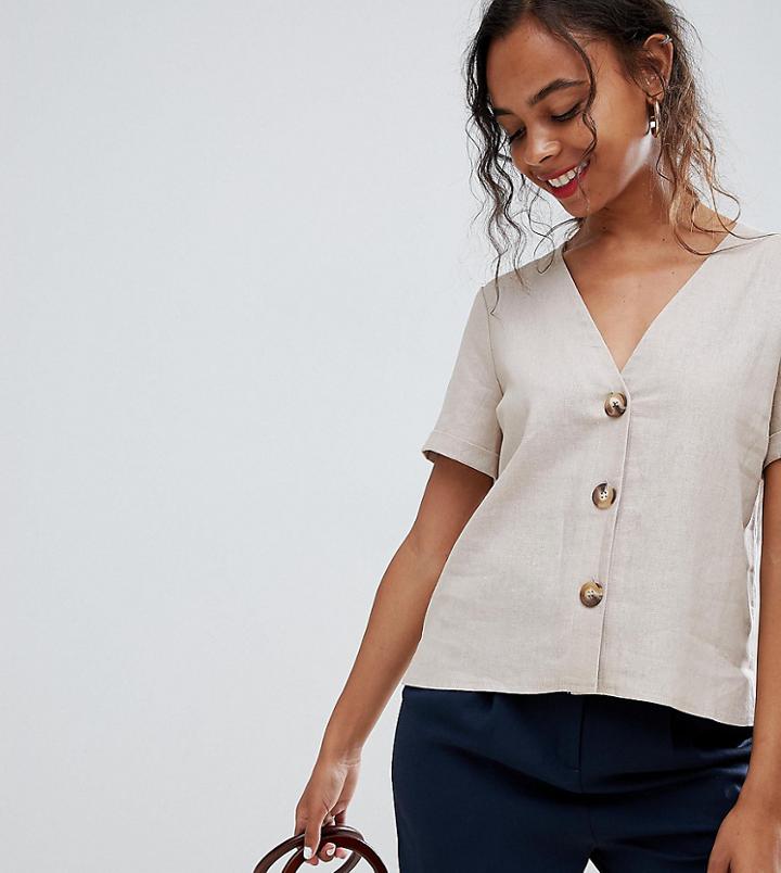 Asos Design Petite Boxy Top With Contrast Buttons - Cream