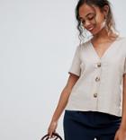 Asos Design Petite Boxy Top With Contrast Buttons - Cream