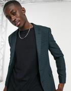 Asos Design Skinny Suit Jacket In Mini Blackwatch Plaid Check In Navy And Green